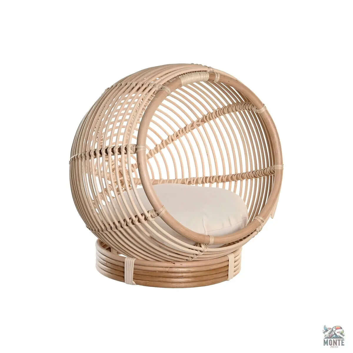 Rattan Haustierbett | Natürliches Komfortbett im Kugeldesign für Hunde & Katzen-MONTE-PETS