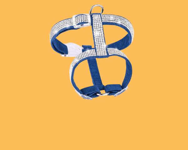 Sichere Hundegeschirre aus weichem Material mit glänzenden Akzenten, ideal für stilvolle und sichere Spaziergänge.